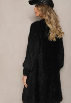 Czarny Kardigan Niezapinany z Wełną i Wsuwanymi Kieszeniami Rianessa