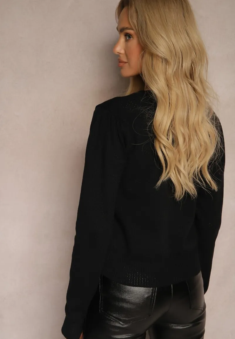 Czarny Kardigan Ozdobiony Haftem w Kształcie Wisienek Nirinia