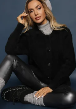 Czarny Kardigan Wełniany Zapinany Ierules