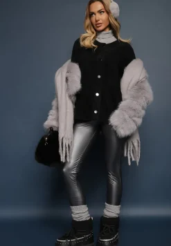 Czarny Kardigan Wełniany Zapinany Ierules