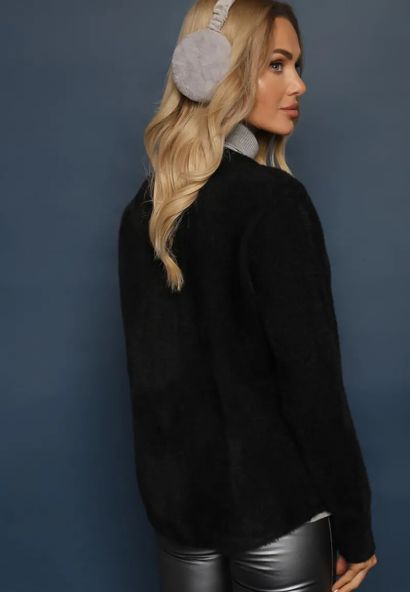 Czarny Kardigan Wełniany Zapinany Ierules