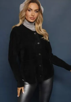 Czarny Kardigan Wełniany Zapinany Ierules