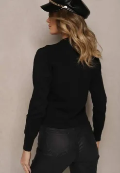 Czarny Kardigan z Biżuteryjnymi Guzikami Calinnos