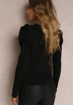 Czarny Kardigan z Bufkami na Ramionach Toze