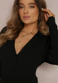 Czarny Kardigan z Bufkami na Ramionach Toze