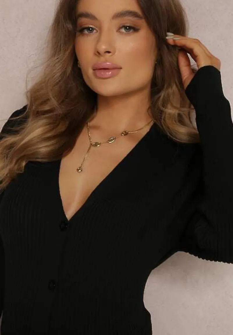 Czarny Kardigan z Bufkami na Ramionach Toze