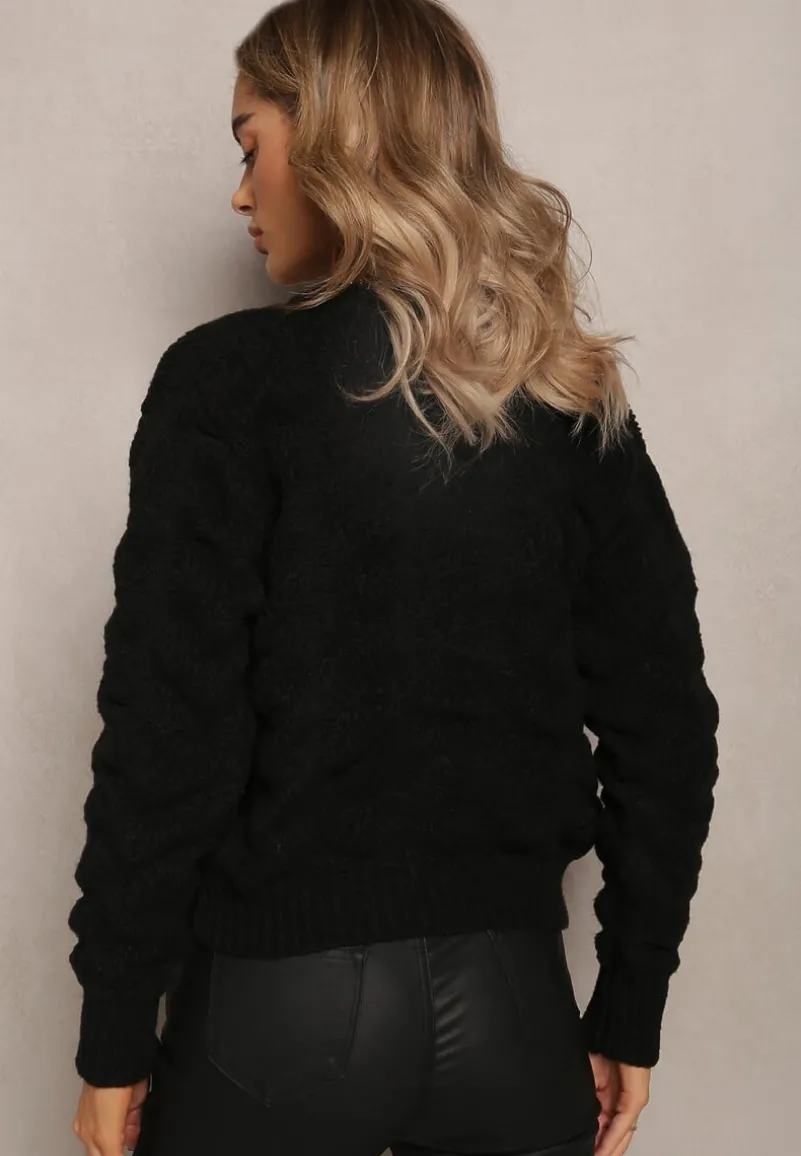 Czarny Kardigan z Miękkiej Dzianiny w Kwiaty Nufreda