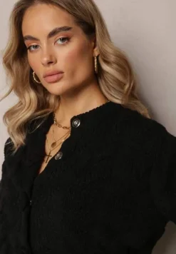 Czarny Kardigan z Miękkiej Dzianiny w Kwiaty Nufreda