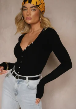 Czarny Kardigan z Wiskozą na Guziki z Prążkowanego Materiału Koriane