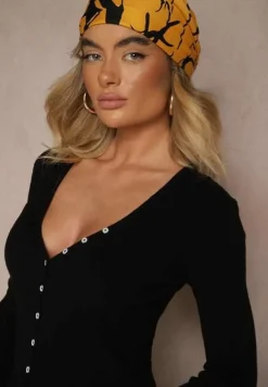 Czarny Kardigan z Wiskozą na Guziki z Prążkowanego Materiału Koriane