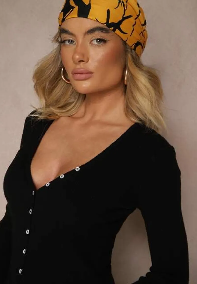 Czarny Kardigan z Wiskozą na Guziki z Prążkowanego Materiału Koriane