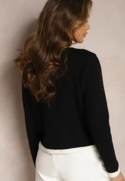 Czarny Kardigan z Wiskozowej Dzianiny w Stylu Retro Litare