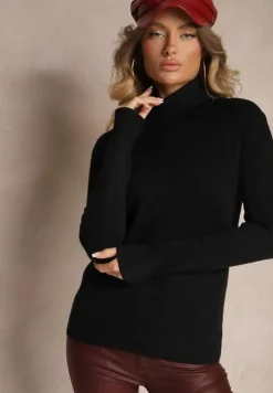 Czarny Klasyczny Golf z Domieszką Wełny Zoziona