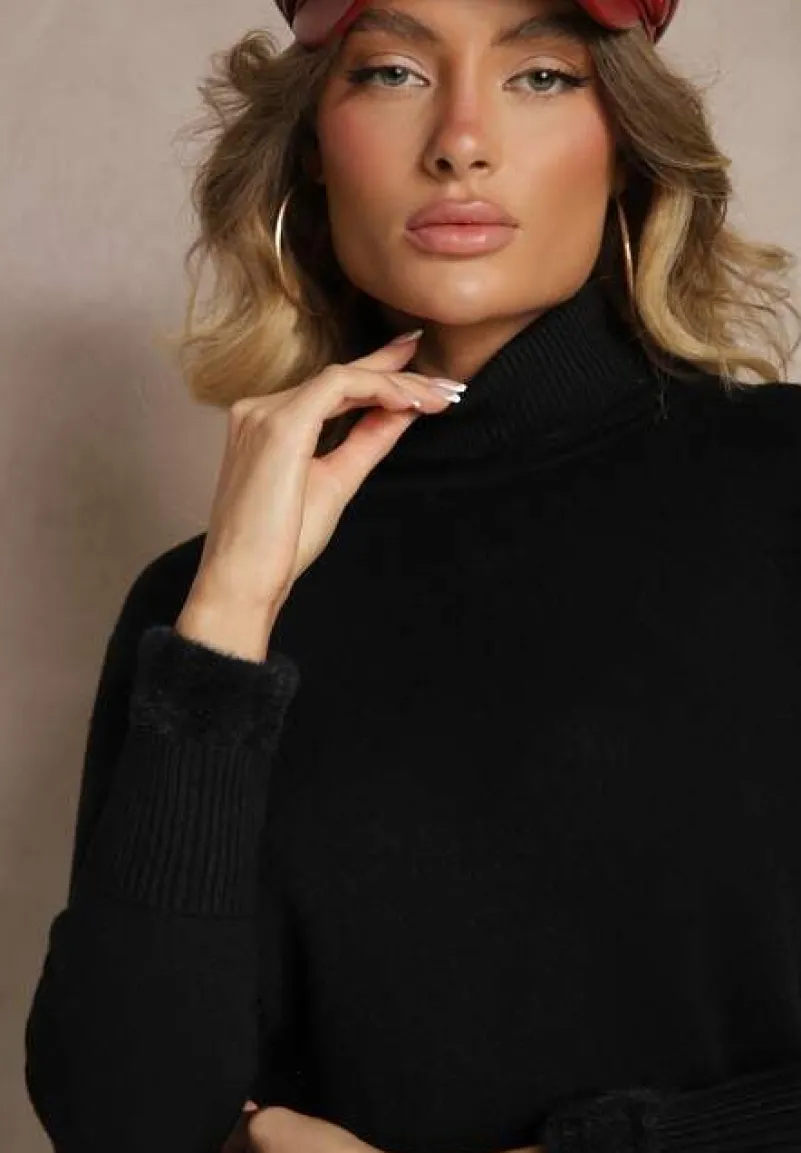 Czarny Klasyczny Golf z Domieszką Wełny Zoziona