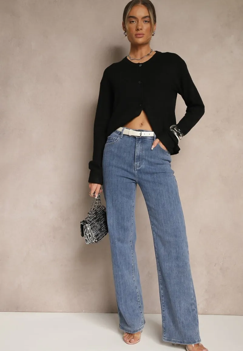 Czarny Klasyczny Kardigan z Zaokrąglonym Dekoltem Reonira