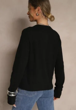 Czarny Klasyczny Kardigan z Zaokrąglonym Dekoltem Reonira