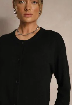 Czarny Klasyczny Kardigan z Zaokrąglonym Dekoltem Reonira