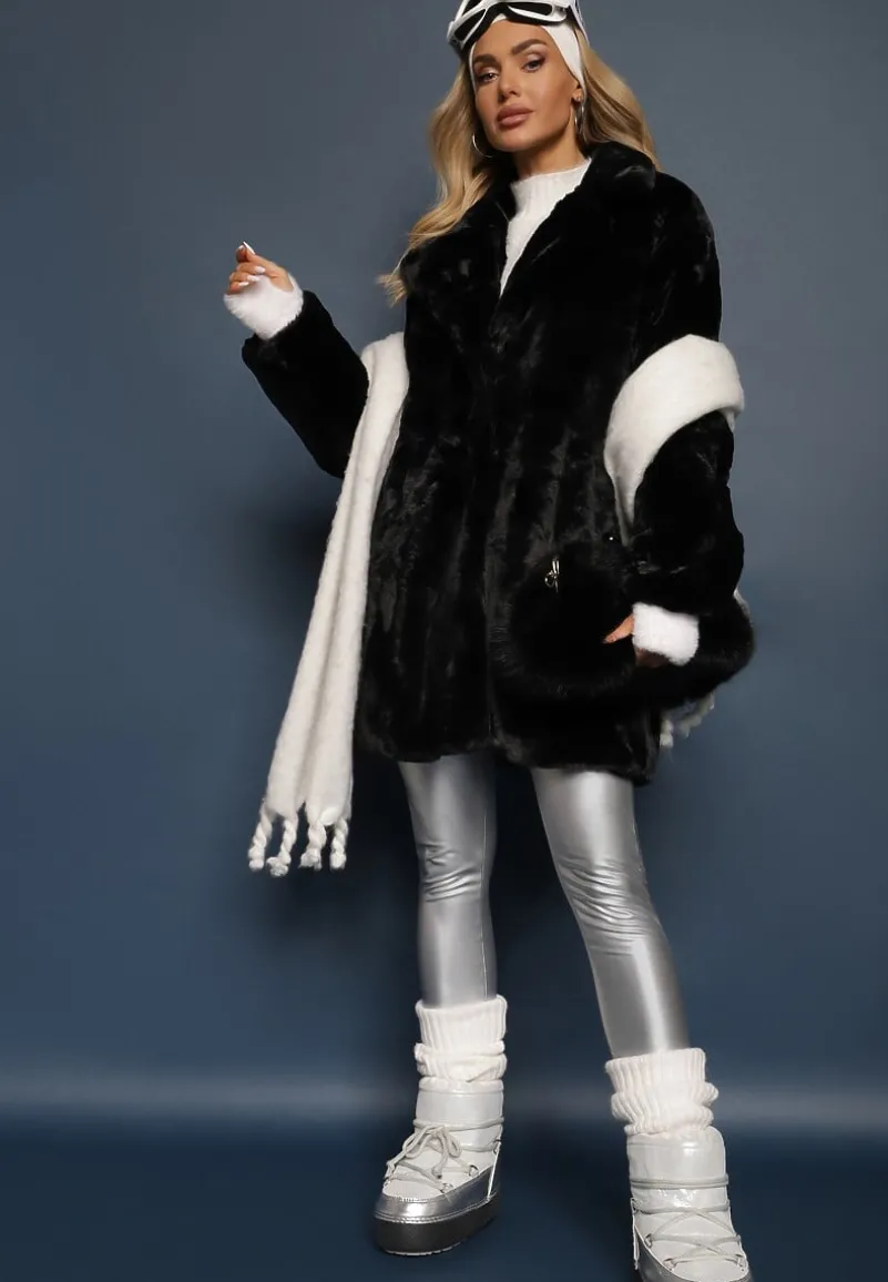 Czarny Klasyczny Płaszcz Futrzany Vennira