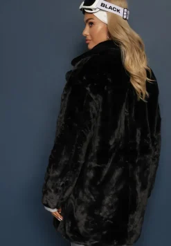 Czarny Klasyczny Płaszcz Futrzany Vennira