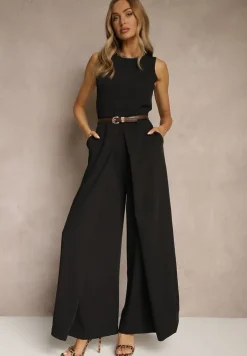 Czarny Kombinezon Bez Rękawów z Nogawkami Wide Leg Noreldi