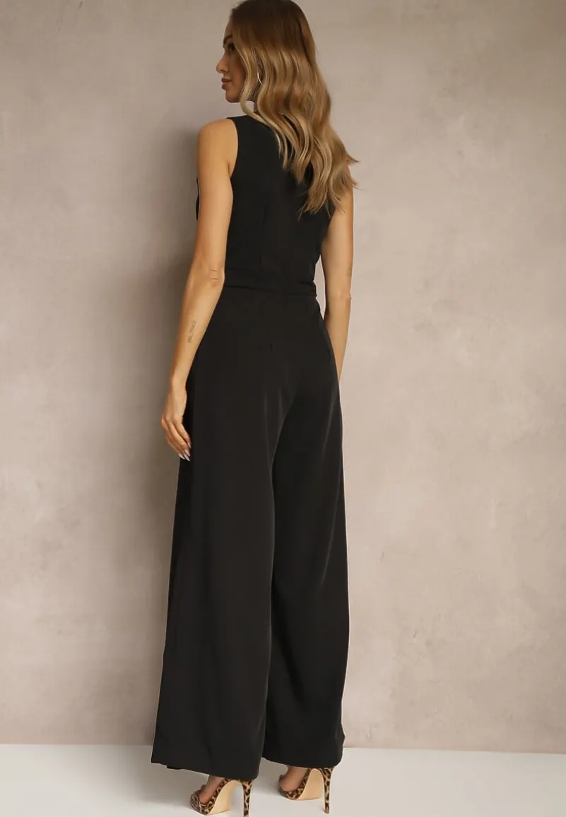 Czarny Kombinezon Bez Rękawów z Nogawkami Wide Leg Noreldi