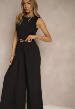 Czarny Kombinezon Bez Rękawów z Nogawkami Wide Leg Noreldi