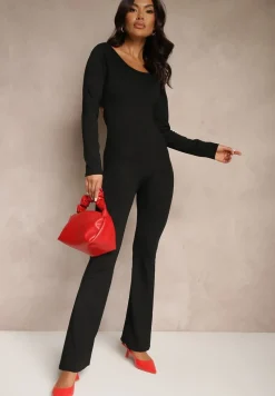 Czarny Kombinezon Bodycon z Usztywnianymi Miseczkami i Wycięciami na Plecach Calinori