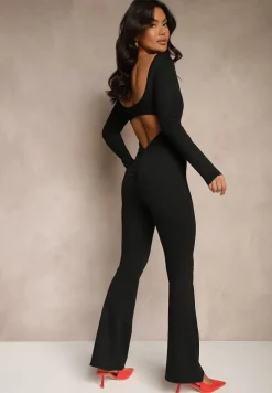 Czarny Kombinezon Bodycon z Usztywnianymi Miseczkami i Wycięciami na Plecach Calinori