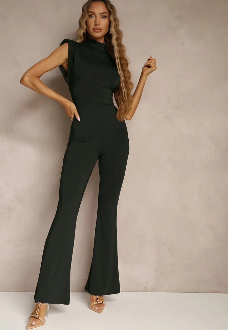 Czarny Kombinezon Flare z Usztywnionymi Ramionami Milindea