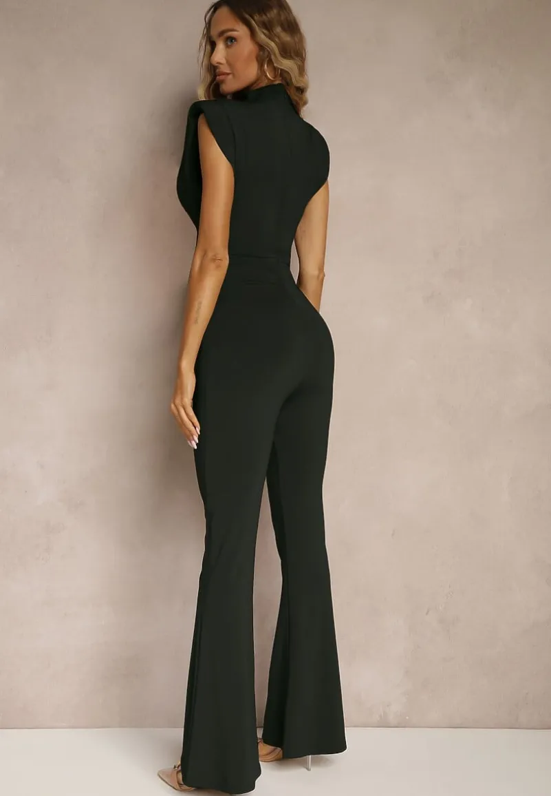 Czarny Kombinezon Flare z Usztywnionymi Ramionami Milindea