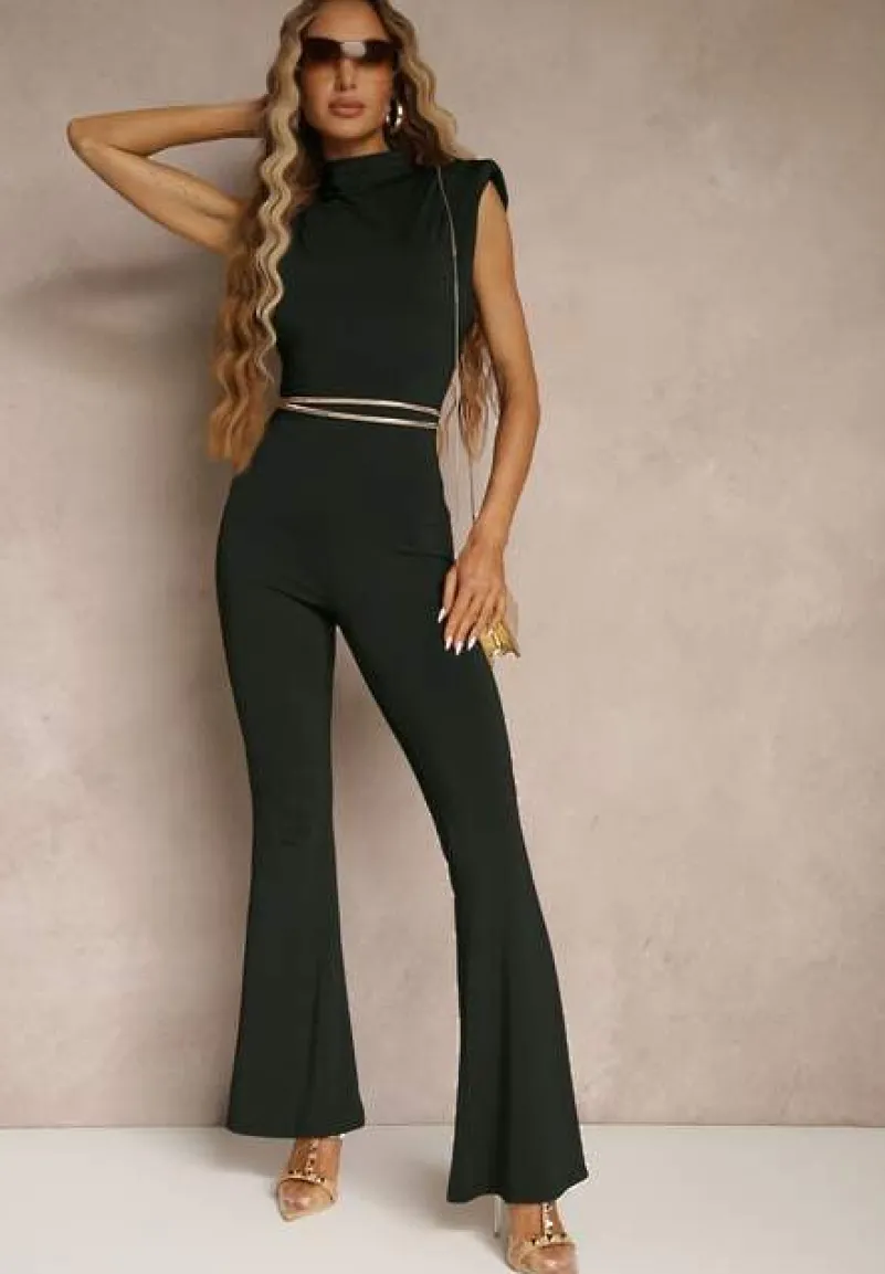 Czarny Kombinezon Flare z Usztywnionymi Ramionami Milindea