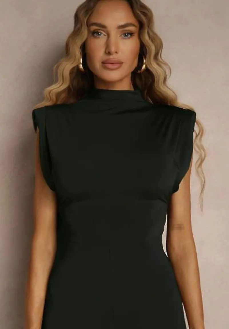 Czarny Kombinezon Flare z Usztywnionymi Ramionami Milindea