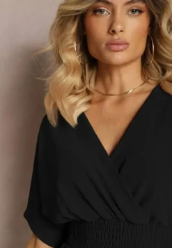 Czarny Kombinezon Kopertowy z Gumką w Pasie Fandrea