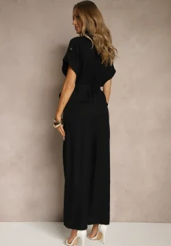 Czarny Kombinezon Ozdobiony Kieszeniami i Paskiem Wilsedi