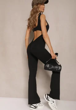 Czarny Kombinezon Taliowany z Wycięciem na Plecach i Usztywnianymi Miseczkami Senimi