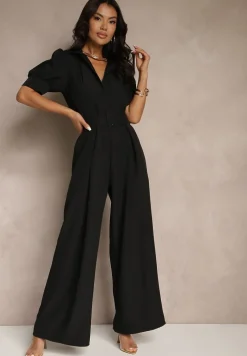 Czarny Kombinezon Taliowany Ozdobiony Klamrą Filenala