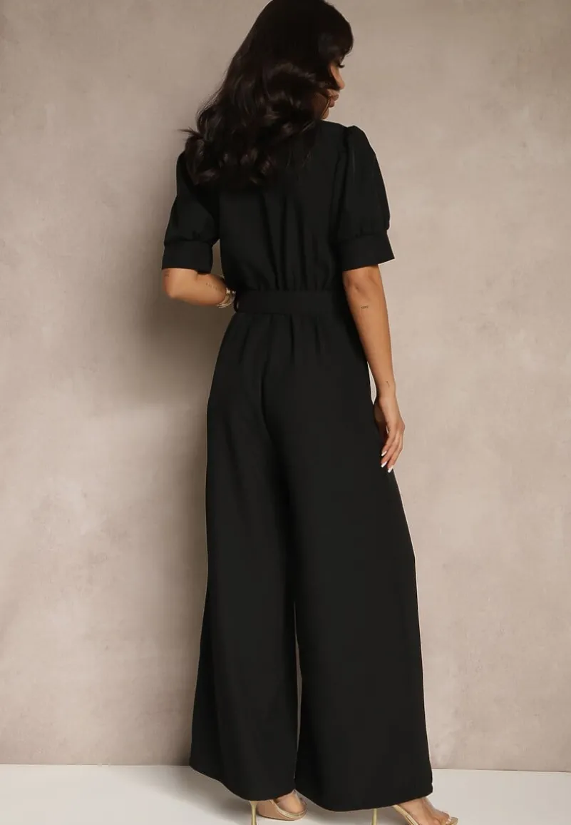 Czarny Kombinezon Taliowany Ozdobiony Klamrą Filenala