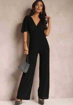 Czarny Kombinezon z Błyszczącą Nicią i Kopertową Górą Relfe