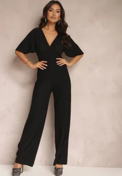 Czarny Kombinezon z Błyszczącą Nicią i Kopertową Górą Relfe