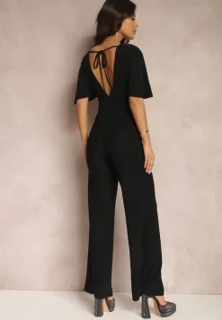 Czarny Kombinezon z Błyszczącą Nicią i Kopertową Górą Relfe