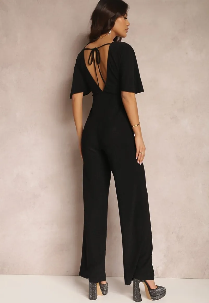 Czarny Kombinezon z Błyszczącą Nicią i Kopertową Górą Relfe