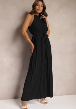 Czarny Kombinezon z Dekoltem Typu Halter i Gumką w Talii Zolefia