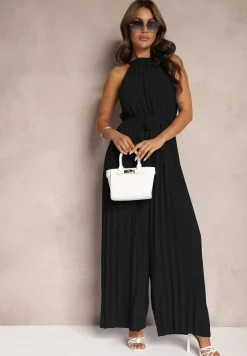 Czarny Kombinezon z Dekoltem Typu Halter i Gumką w Talii Zolefia