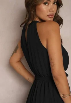 Czarny Kombinezon z Dekoltem Typu Halter i Gumką w Talii Zolefia