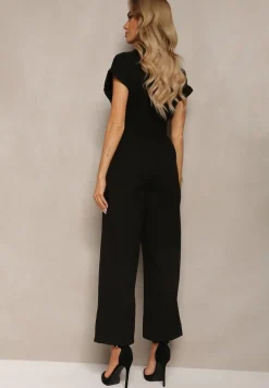 Czarny Kombinezon z Długimi Nogawkami i Krótkim Rękawem z Guzikami i Paskiem Jolmeria