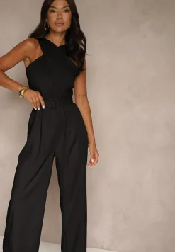 Czarny Kombinezon z Paskiem z Klamrą i Marszczeniem Dolavelle