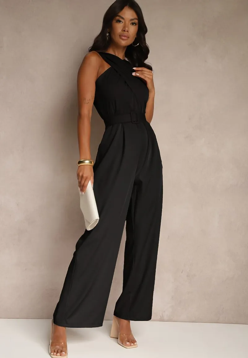 Czarny Kombinezon z Paskiem z Klamrą i Marszczeniem Dolavelle