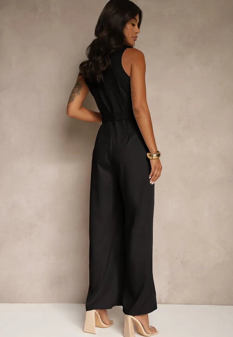 Czarny Kombinezon z Paskiem z Klamrą i Marszczeniem Dolavelle