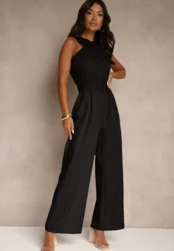 Czarny Kombinezon z Paskiem z Klamrą i Marszczeniem Dolavelle