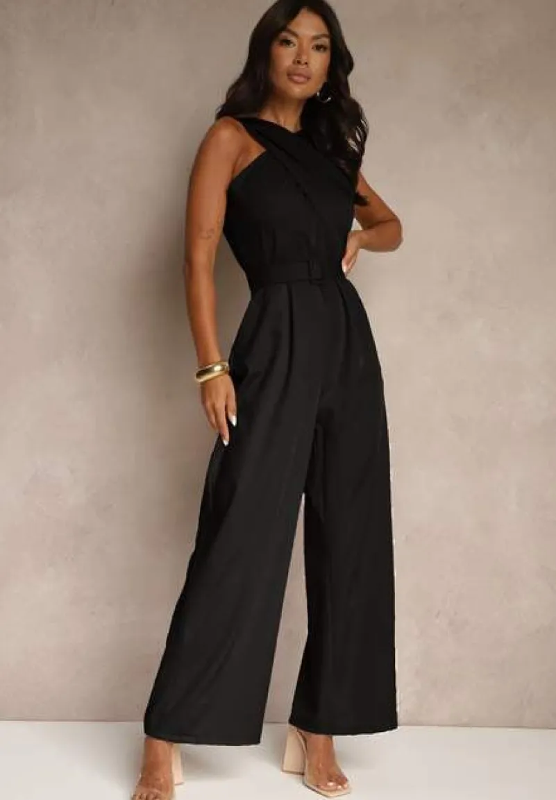 Czarny Kombinezon z Paskiem z Klamrą i Marszczeniem Dolavelle